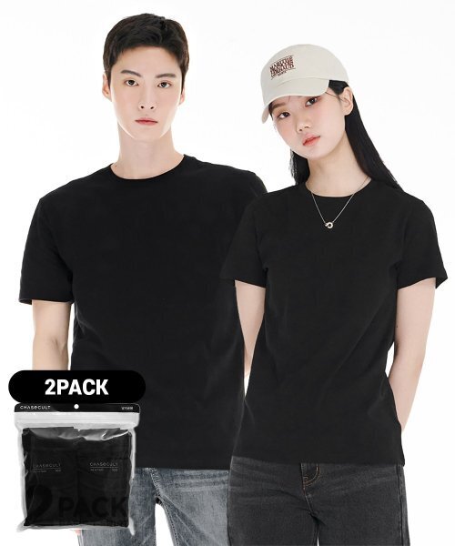 CHASECULT(チェイスカルト)の「共用2PACK半袖Tシャツ-DDZU8288A13(Tシャツ/カットソー・メンズ・ブラック・115/90/100/110/85/95/105)」の1枚目の写真