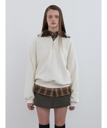 Crochet Collar Half Zip-Up Pullover Ivory