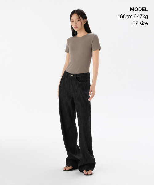 MUSINSA STANDARD WOMAN（ムシンサスタンダードウーマン）の「ウィメンズリネンライクワイドデニムパンツ[ローブラック]（デニムパンツ・レディース・その他・23/24/25/26/27/28/29/30/32）」の2枚目の写真