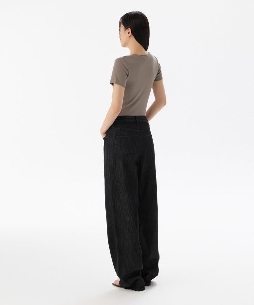 MUSINSA STANDARD WOMAN（ムシンサスタンダードウーマン）の「ウィメンズリネンライクワイドデニムパンツ[ローブラック]（デニムパンツ・レディース・その他・23/24/25/26/27/28/29/30/32）」の3枚目の写真