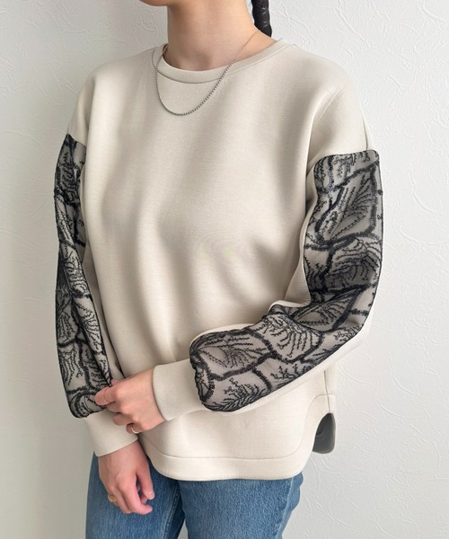 LHELBIE(レルビエ)の「レーススリーブトップス(その他トップス・レディース・オフホワイト/ブラック/ベージュ・M)」の3枚目の写真