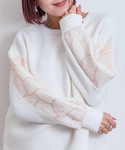 LHELBIE(レルビエ)の「レーススリーブトップス(その他トップス・レディース・オフホワイト/ブラック/ベージュ・M)」の2枚目の写真
