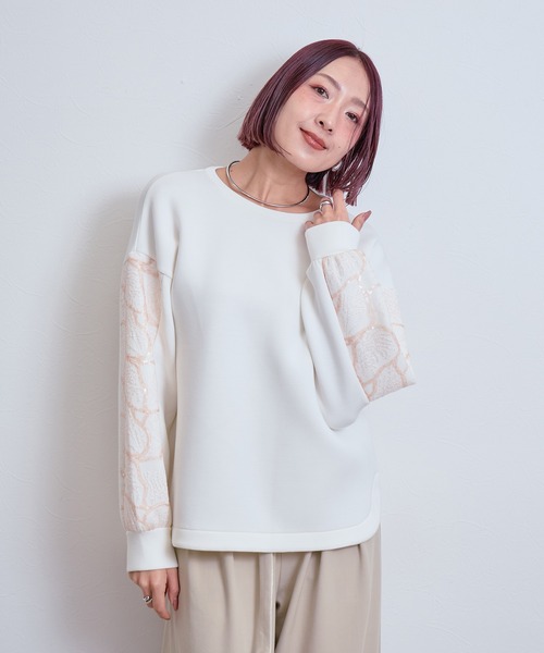 LHELBIE(レルビエ)の「レーススリーブトップス(その他トップス・レディース・オフホワイト/ブラック/ベージュ・M)」の4枚目の写真