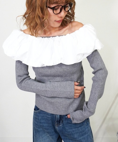 gossara(ゴサラ)の「クールクールパフオフショルPO(ニット/セーター・レディース・ブラウン/杢グレー/ブラック・FREE)」の3枚目の写真