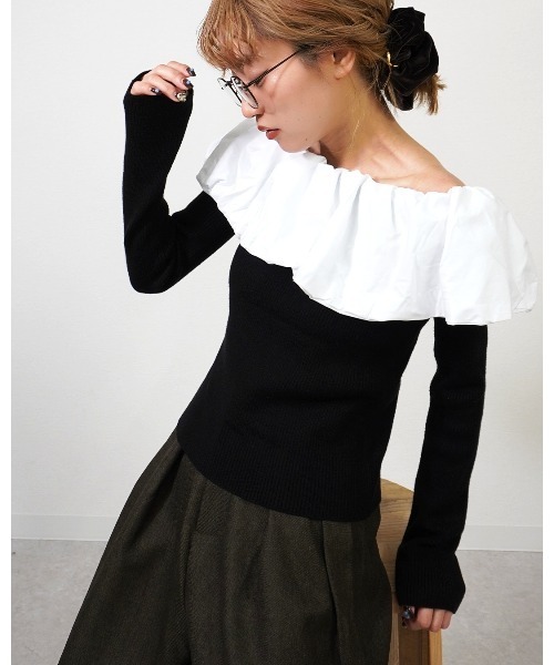 gossara(ゴサラ)の「クールクールパフオフショルPO(ニット/セーター・レディース・ブラウン/杢グレー/ブラック・FREE)」の2枚目の写真