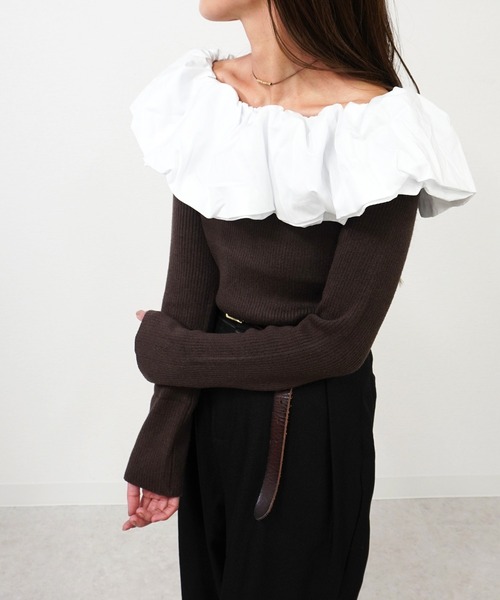 gossara(ゴサラ)の「クールクールパフオフショルPO(ニット/セーター・レディース・ブラウン/杢グレー/ブラック・FREE)」の8枚目の写真