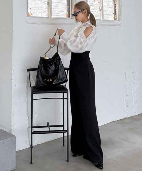 ROYAL PARTY（ロイヤルパーティー）の「サスペンダー付ハイウエストワイドパンツ（その他パンツ・レディース・ブラック/チェック/オフホワイト・FREE）」の5枚目の写真