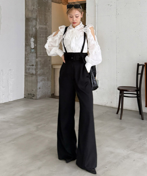 ROYAL PARTY（ロイヤルパーティー）の「サスペンダー付ハイウエストワイドパンツ（その他パンツ・レディース・ブラック/チェック/オフホワイト・FREE）」の6枚目の写真