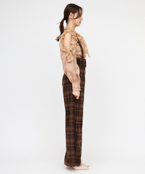 ROYAL PARTY（ロイヤルパーティー）の「サスペンダー付ハイウエストワイドパンツ（その他パンツ・レディース・ブラック/チェック/オフホワイト・FREE）」の9枚目の写真