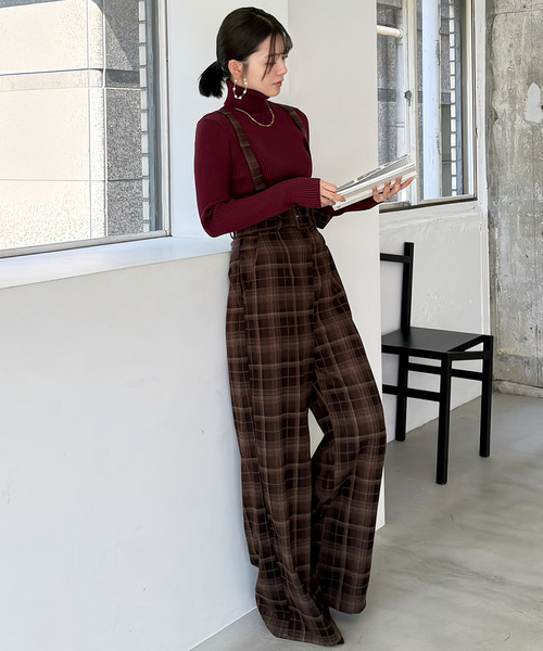 ROYAL PARTY（ロイヤルパーティー）の「サスペンダー付ハイウエストワイドパンツ（その他パンツ・レディース・ブラック/チェック/オフホワイト・FREE）」の3枚目の写真