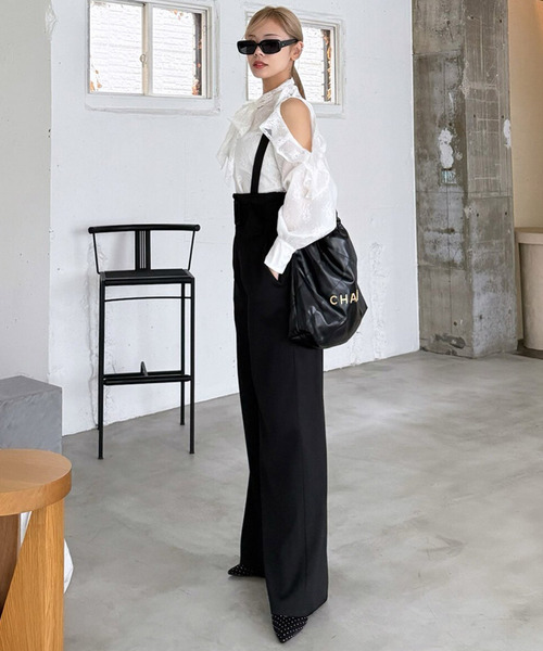 ROYAL PARTY（ロイヤルパーティー）の「サスペンダー付ハイウエストワイドパンツ（その他パンツ・レディース・ブラック/チェック/オフホワイト・FREE）」の2枚目の写真