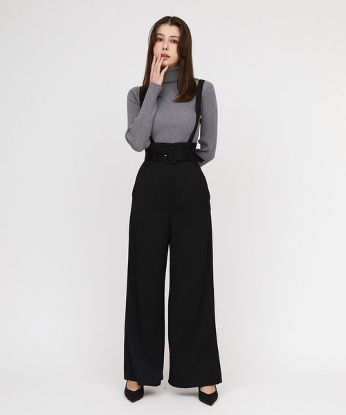 ROYAL PARTY（ロイヤルパーティー）の「サスペンダー付ハイウエストワイドパンツ（その他パンツ・レディース・ブラック/チェック/オフホワイト・FREE）」の4枚目の写真