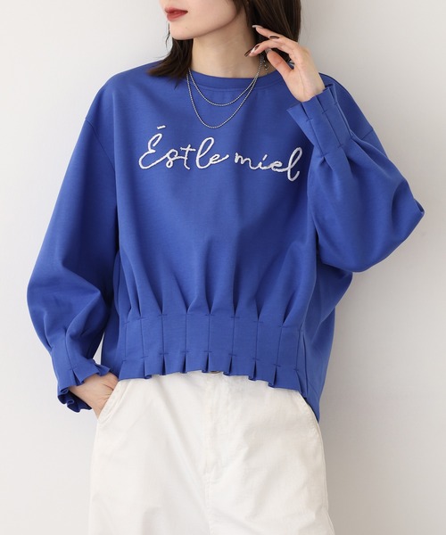 EGLANTINE(エグランティーヌ)の「EGLANTINE タックロゴトレーナー(Tシャツ/カットソー・レディース・サンドベージュ/ブラック/ブルー・40)」の3枚目の写真