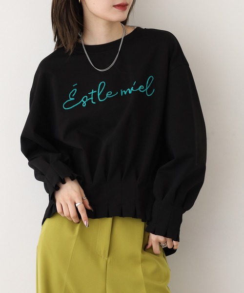 EGLANTINE(エグランティーヌ)の「EGLANTINE タックロゴトレーナー(Tシャツ/カットソー・レディース・サンドベージュ/ブラック/ブルー・40)」の5枚目の写真