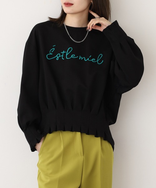 EGLANTINE(エグランティーヌ)の「EGLANTINE タックロゴトレーナー(Tシャツ/カットソー・レディース・サンドベージュ/ブラック/ブルー・40)」の6枚目の写真