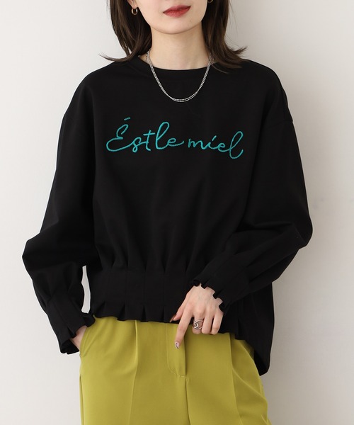 EGLANTINE(エグランティーヌ)の「EGLANTINE タックロゴトレーナー(Tシャツ/カットソー・レディース・サンドベージュ/ブラック/ブルー・40)」の7枚目の写真