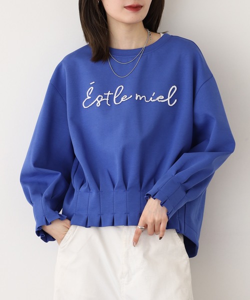 EGLANTINE(エグランティーヌ)の「EGLANTINE タックロゴトレーナー(Tシャツ/カットソー・レディース・サンドベージュ/ブラック/ブルー・40)」の9枚目の写真