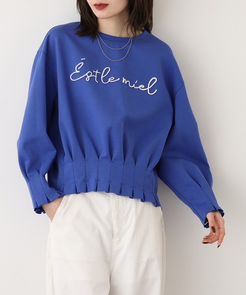EGLANTINE(エグランティーヌ)の「EGLANTINE タックロゴトレーナー(Tシャツ/カットソー・レディース・サンドベージュ/ブラック/ブルー・40)」の10枚目の写真