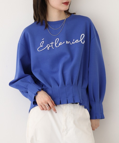 EGLANTINE(エグランティーヌ)の「EGLANTINE タックロゴトレーナー(Tシャツ/カットソー・レディース・サンドベージュ/ブラック/ブルー・40)」の11枚目の写真