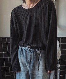 NOWLE（ノウル）の「【NOWLE】ケーブル編み風 立体リブ クルーネック ロンT（Tシャツ/カットソー）」