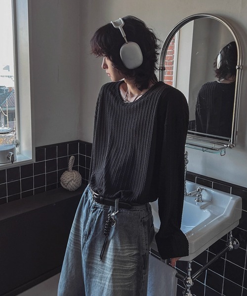 NOWLE(ノウル)の「【NOWLE】ケーブル編み風 立体リブ クルーネック ロンT(Tシャツ/カットソー・メンズ・ブラック・MEDIUM/LARGE/X-LARGE)」の20枚目の写真