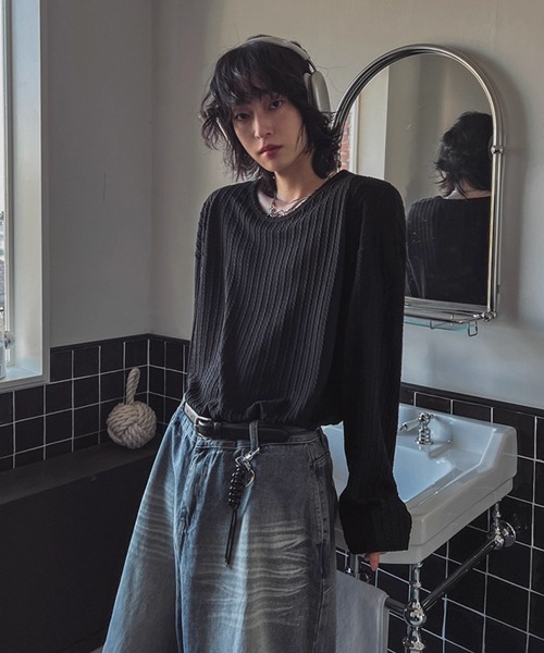 NOWLE(ノウル)の「【NOWLE】ケーブル編み風 立体リブ クルーネック ロンT(Tシャツ/カットソー・メンズ・ブラック・MEDIUM/LARGE/X-LARGE)」の22枚目の写真
