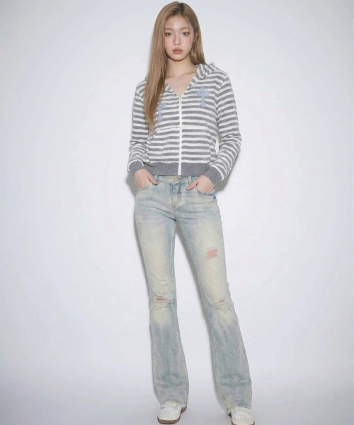 BORN SLIPPY(ボーンスリッピー)の「Twin Cross Kitty Hood Zip-up (Gray)(パーカー・レディース・その他・FREE)」の4枚目の写真