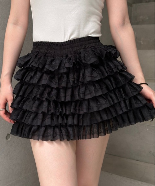 Lae(レイ)の「ティアードフリルミニスカート(スカート・レディース・ブラック・MEDIUM/SMALL/LARGE)」の1枚目の写真