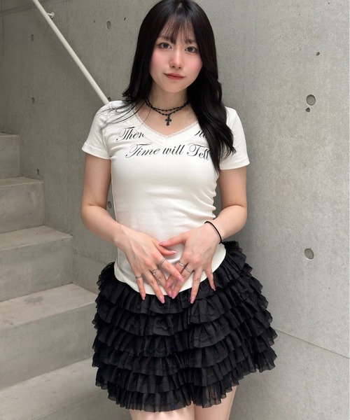 Lae(レイ)の「ティアードフリルミニスカート(スカート・レディース・ブラック・MEDIUM/SMALL/LARGE)」の7枚目の写真
