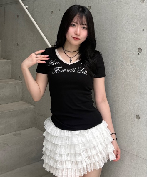 Lae(レイ)の「ティアードフリルミニスカート(スカート・レディース・ブラック・MEDIUM/SMALL/LARGE)」の3枚目の写真
