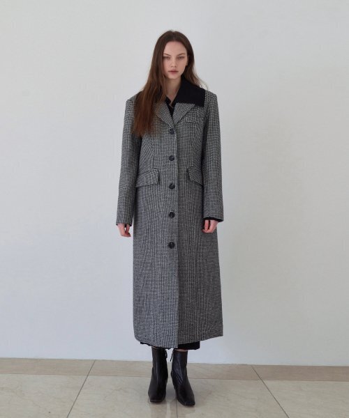 pas de calais　ウール　 ロングコート　 ストライプ　チェック pas de calais パドカレ 秋冬☆ ウール100％ ストライプ チェック