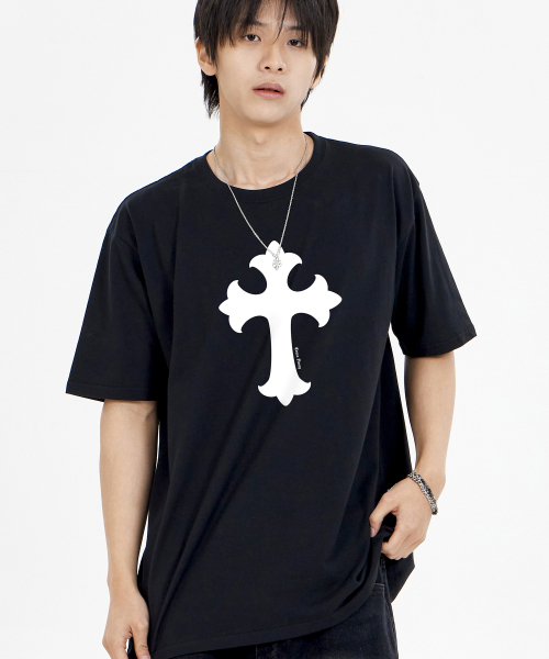 BY.L(バイエル)の「クロス半袖Tシャツブラックホワイト(Tシャツ/カットソー・メンズ・その他・MEDIUM/LARGE/X-LARGE/XX-LARGE)」の1枚目の写真