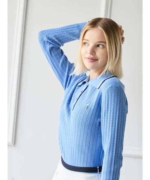 NITINA(ニティナ)の「スリムケーブルカラーニットS/B(ニット/セーター・レディース・スカイブルー・SMALL/MEDIUM)」の1枚目の写真