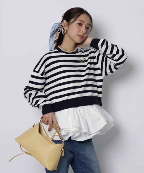 JUSGLITTY(ジャスグリッティー)の「フリルキャミレイヤードニット(ニット/セーター・レディース・ホワイト/ネイビー/ベージュ・2)」の1枚目の写真