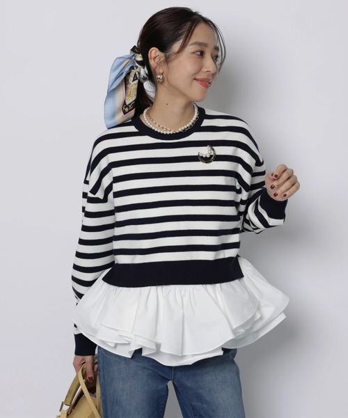 JUSGLITTY(ジャスグリッティー)の「フリルキャミレイヤードニット(ニット/セーター・レディース・ホワイト/ネイビー/ベージュ・2)」の4枚目の写真