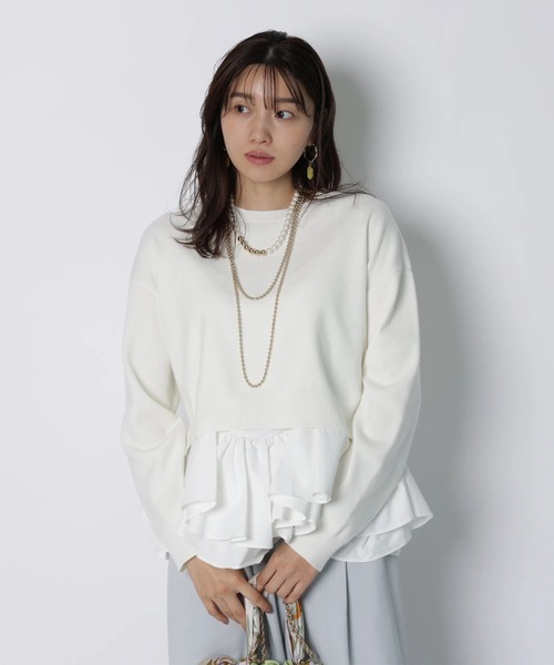 JUSGLITTY(ジャスグリッティー)の「フリルキャミレイヤードニット(ニット/セーター・レディース・ホワイト/ネイビー/ベージュ・2)」の5枚目の写真