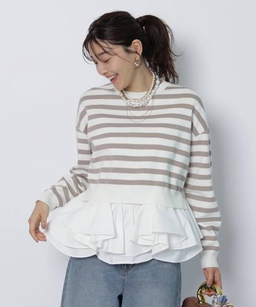 JUSGLITTY(ジャスグリッティー)の「フリルキャミレイヤードニット(ニット/セーター・レディース・ホワイト/ネイビー/ベージュ・2)」の12枚目の写真