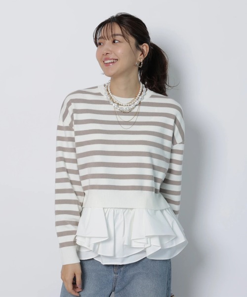 JUSGLITTY(ジャスグリッティー)の「フリルキャミレイヤードニット(ニット/セーター・レディース・ホワイト/ネイビー/ベージュ・2)」の13枚目の写真