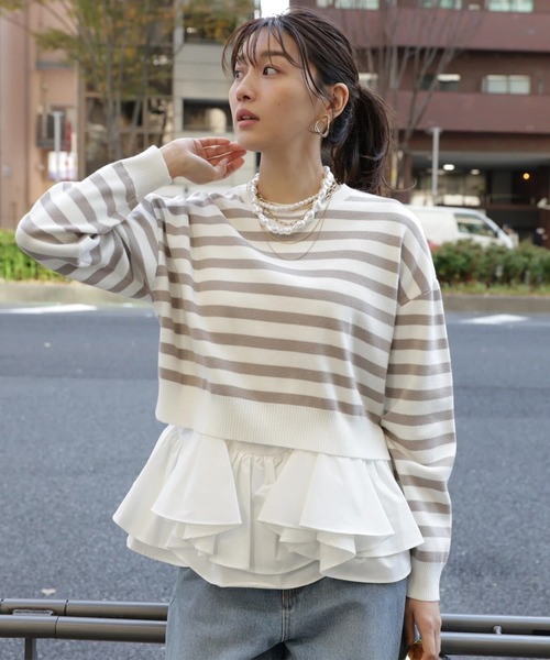 JUSGLITTY(ジャスグリッティー)の「フリルキャミレイヤードニット(ニット/セーター・レディース・ホワイト/ネイビー/ベージュ・2)」の20枚目の写真