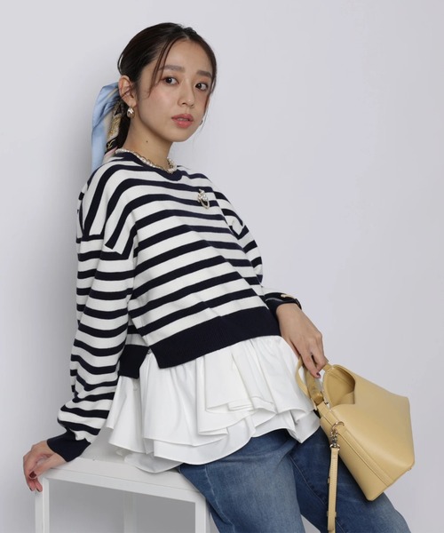 JUSGLITTY(ジャスグリッティー)の「フリルキャミレイヤードニット(ニット/セーター・レディース・ホワイト/ネイビー/ベージュ・2)」の22枚目の写真