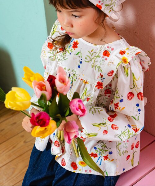 Boribon（ボリボン）の「ガーデンフラワーフリルブラウス（シャツ/ブラウス・キッズ・サックスブルー/オフホワイト・120/110/100/90/80）」の5枚目の写真