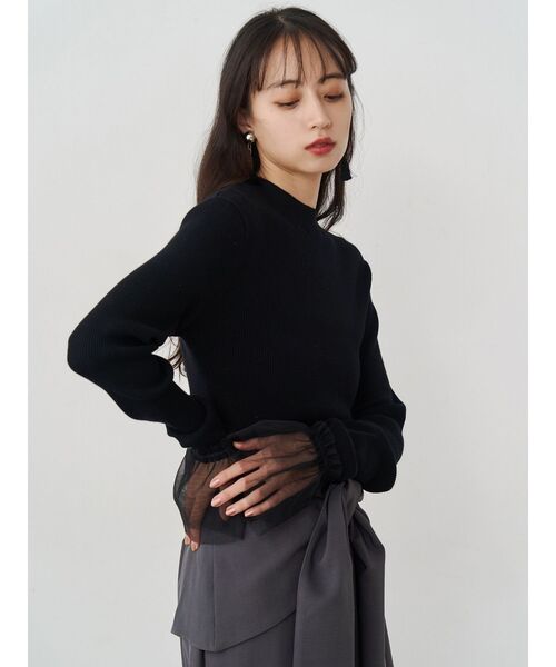MURUA（ムルーア）の「チュールカフスリブニット（ニット/セーター・レディース・ホワイト/ミント/ブルー/ブラック・FREE）」の7枚目の写真