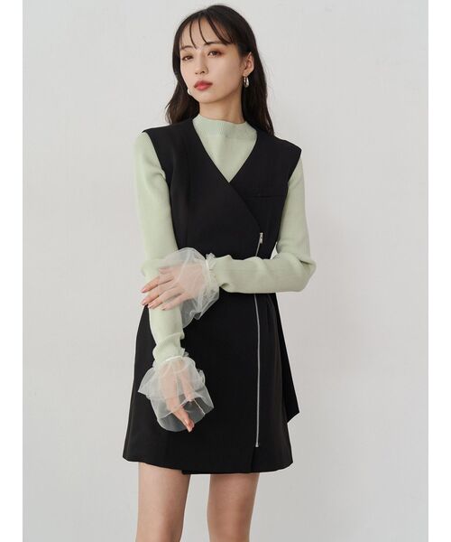 MURUA（ムルーア）の「チュールカフスリブニット（ニット/セーター・レディース・ホワイト/ミント/ブルー/ブラック・FREE）」の12枚目の写真