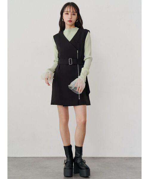 MURUA（ムルーア）の「チュールカフスリブニット（ニット/セーター・レディース・ホワイト/ミント/ブルー/ブラック・FREE）」の17枚目の写真