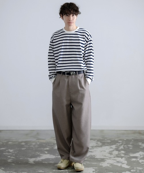 En serio TOKYO(エンソリオトーキョー)の「SIDE23-183 ボーダー長袖Tシャツ(Tシャツ/カットソー・メンズ・ホワイト×ネイビー・SMALL/LARGE)」の4枚目の写真