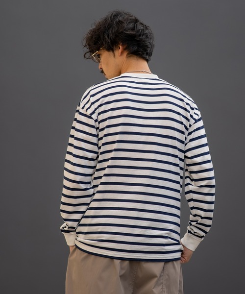 En serio TOKYO(エンソリオトーキョー)の「SIDE23-183 ボーダー長袖Tシャツ(Tシャツ/カットソー・メンズ・ホワイト×ネイビー・SMALL/LARGE)」の9枚目の写真