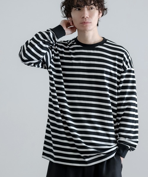 En serio TOKYO(エンソリオトーキョー)の「SIDE23-183 ボーダー長袖Tシャツ(Tシャツ/カットソー・メンズ・ホワイト×ネイビー・SMALL/LARGE)」の12枚目の写真