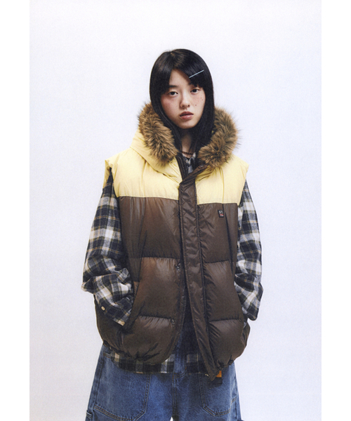 LA PEAU DE GEM ダークブラウン ダウンベスト la peau de gem（ラポドゥジェム） ダウンベスト ベスト 「LA PEAU DE