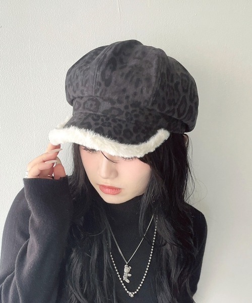 WEGO（ウィゴー）の「WEGO/ファー付きレオパードキャスケット（キャスケット・レディース・ブラック/ブラウン・FREE）」の2枚目の写真