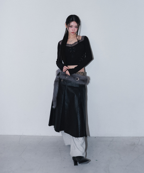 CHERRYQUIRI(チェリーキュリー)の「leopard long pleats wrap sk - black(スカート・レディース・その他・FREE)」の4枚目の写真